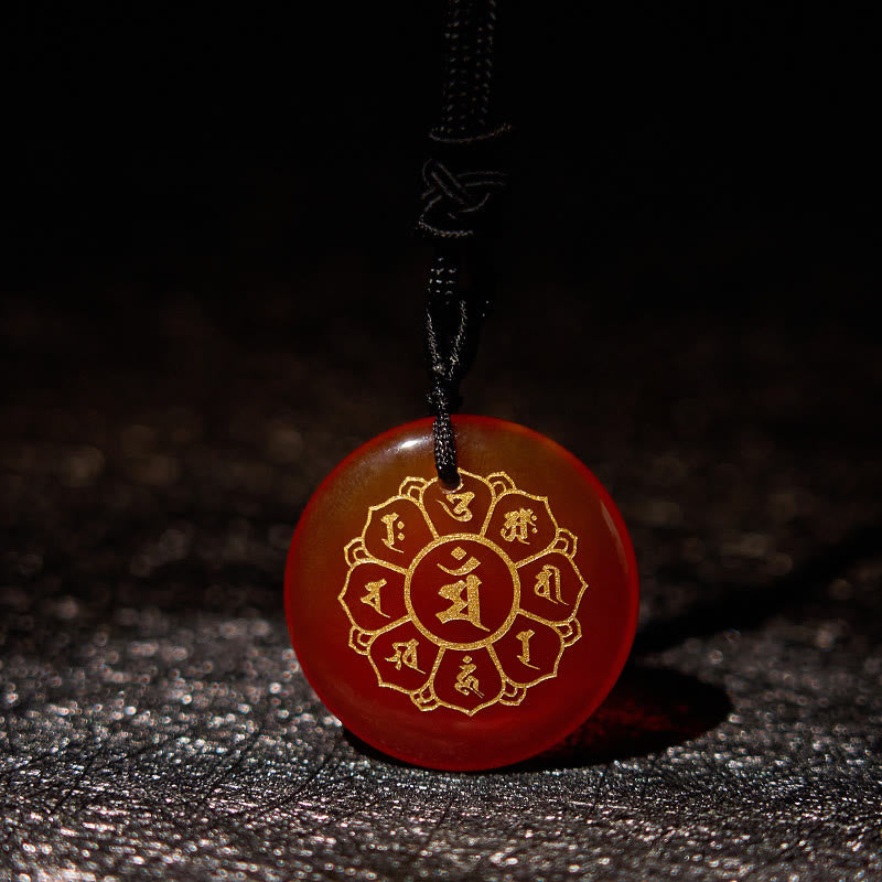 Fortune Jewel Om Mani Padme Hum Natural Various Crystal Black Obsidian Strength Necklace Pendant