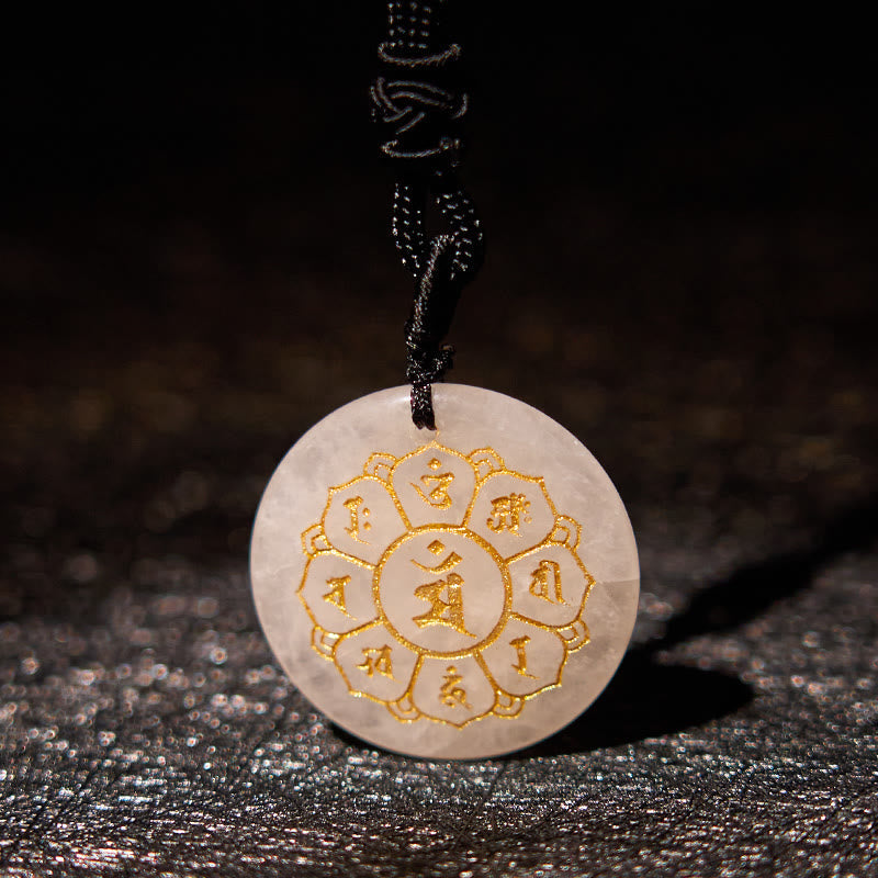 Fortune Jewel Om Mani Padme Hum Natural Various Crystal Black Obsidian Strength Necklace Pendant