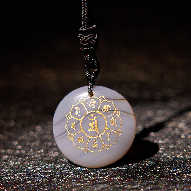 Fortune Jewel Om Mani Padme Hum Natural Various Crystal Black Obsidian Strength Necklace Pendant