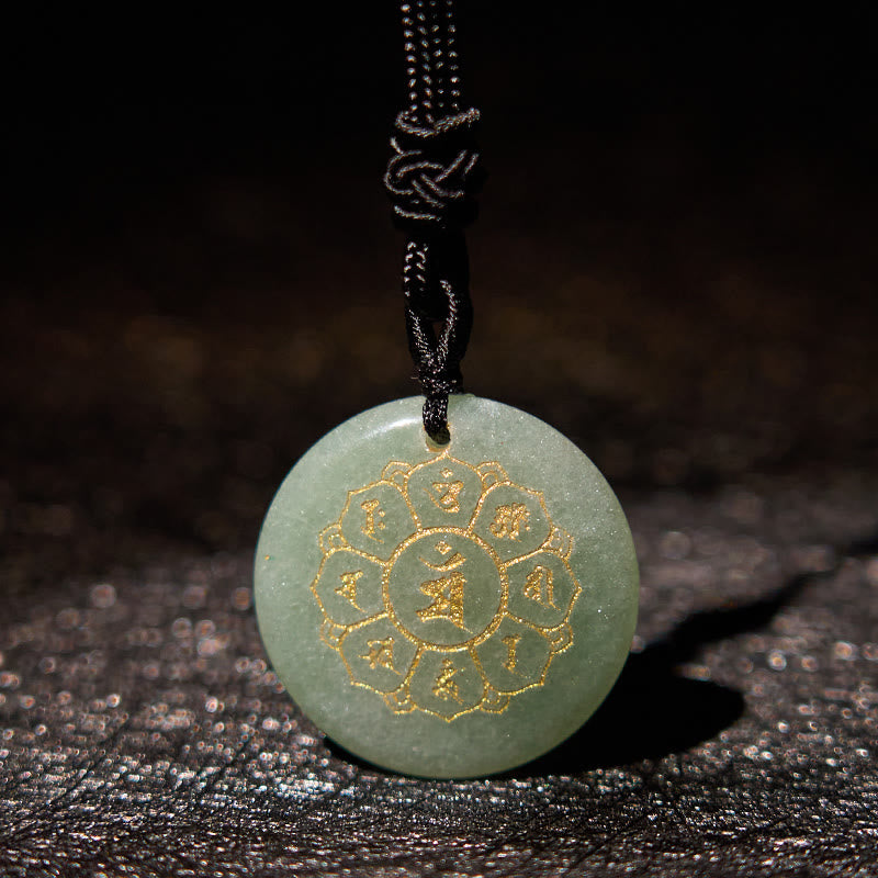 Fortune Jewel Om Mani Padme Hum Natural Various Crystal Black Obsidian Strength Necklace Pendant