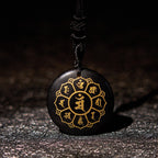 Fortune Jewel Om Mani Padme Hum Natural Various Crystal Black Obsidian Strength Necklace Pendant