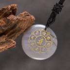 Fortune Jewel Om Mani Padme Hum Natural Various Crystal Black Obsidian Strength Necklace Pendant