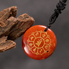 Fortune Jewel Om Mani Padme Hum Natural Various Crystal Black Obsidian Strength Necklace Pendant