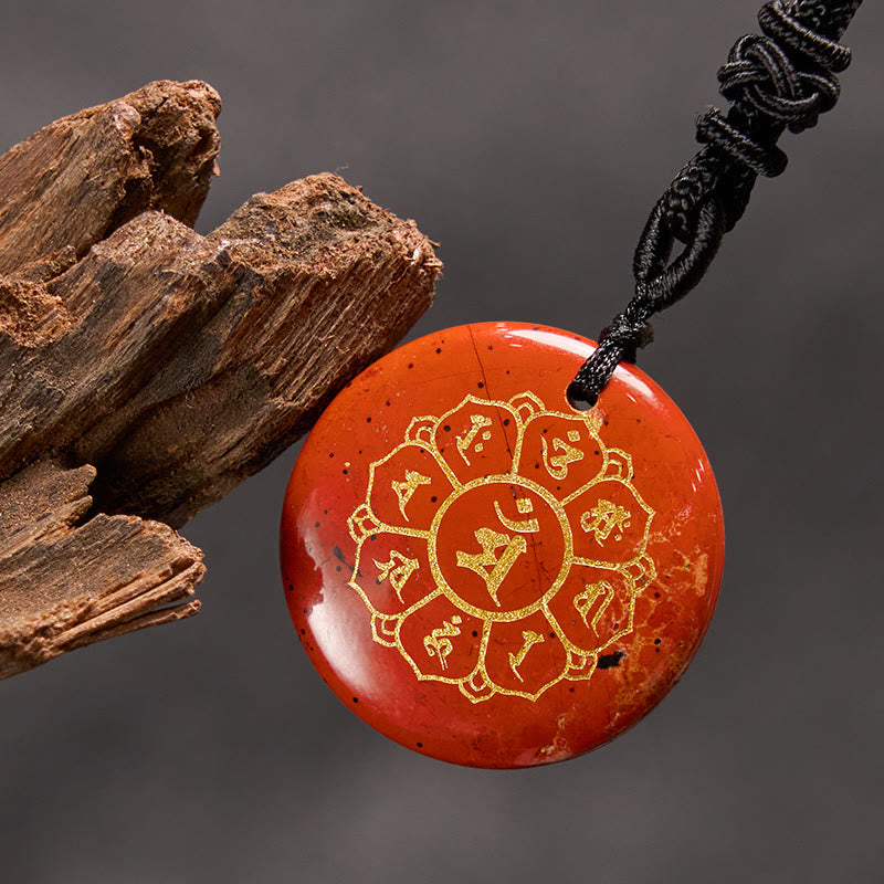 Fortune Jewel Om Mani Padme Hum Natural Various Crystal Black Obsidian Strength Necklace Pendant