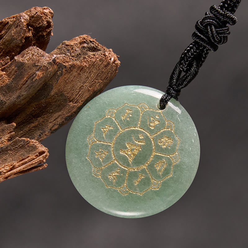 Fortune Jewel Om Mani Padme Hum Natural Various Crystal Black Obsidian Strength Necklace Pendant