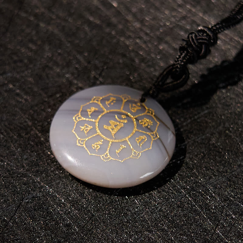 Fortune Jewel Om Mani Padme Hum Natural Various Crystal Black Obsidian Strength Necklace Pendant