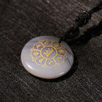 Fortune Jewel Om Mani Padme Hum Natural Various Crystal Black Obsidian Strength Necklace Pendant