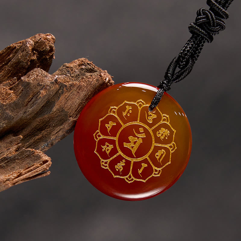 Fortune Jewel Om Mani Padme Hum Natural Various Crystal Black Obsidian Strength Necklace Pendant