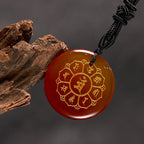 Fortune Jewel Om Mani Padme Hum Natural Various Crystal Black Obsidian Strength Necklace Pendant
