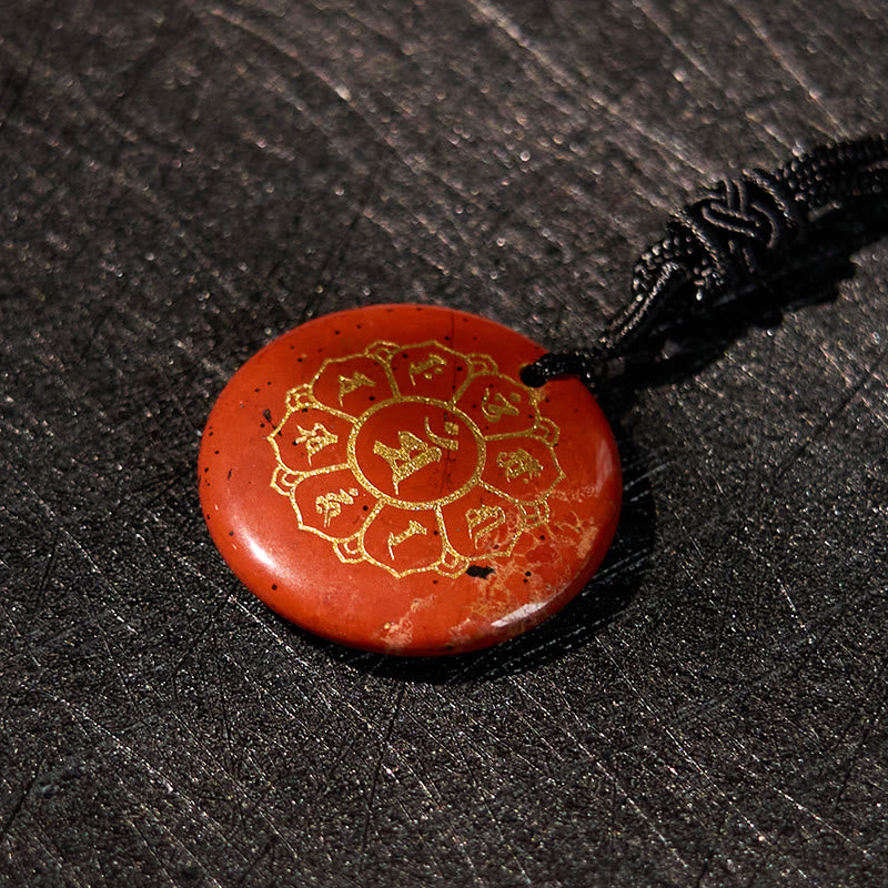 Fortune Jewel Om Mani Padme Hum Natural Various Crystal Black Obsidian Strength Necklace Pendant