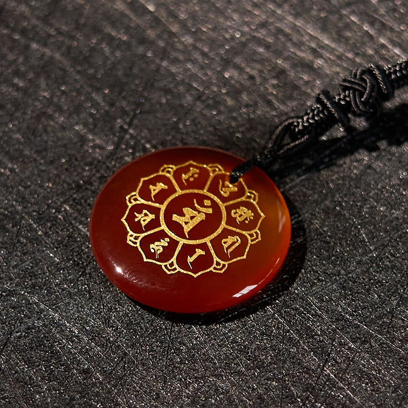 Fortune Jewel Om Mani Padme Hum Natural Various Crystal Black Obsidian Strength Necklace Pendant