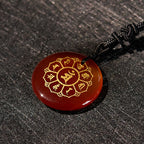 Fortune Jewel Om Mani Padme Hum Natural Various Crystal Black Obsidian Strength Necklace Pendant
