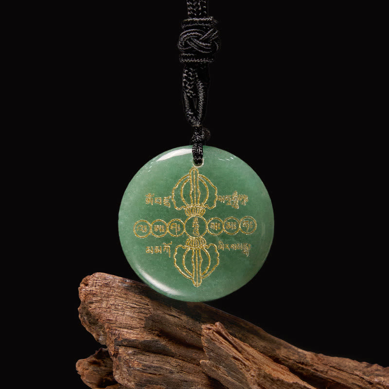Fortune Jewel Vajra Dorje Sanskrit Pattern Natural Various Crystal Black Obsidian Fulfilment Necklace Pendant