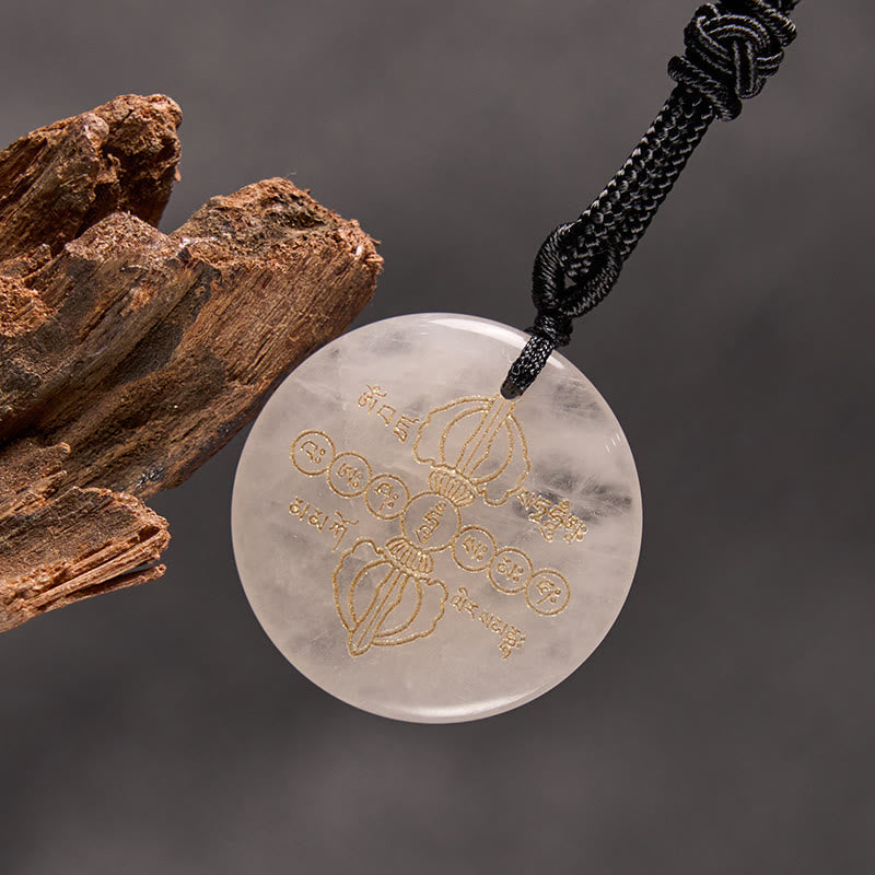 Fortune Jewel Vajra Dorje Sanskrit Pattern Natural Various Crystal Black Obsidian Fulfilment Necklace Pendant