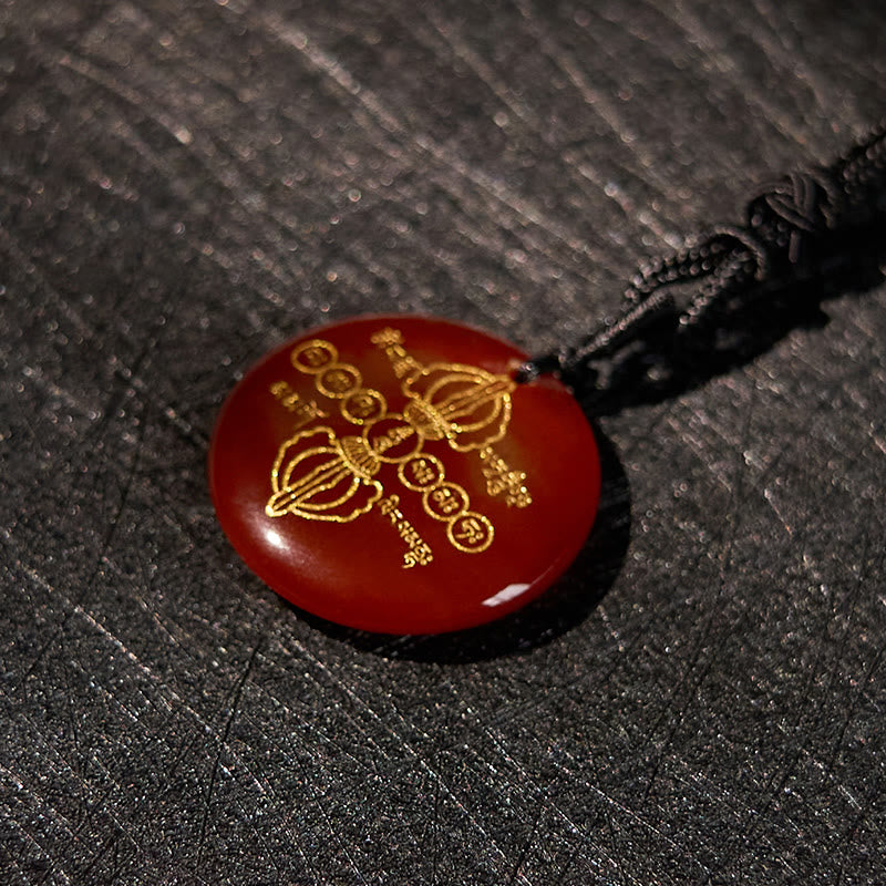 Fortune Jewel Vajra Dorje Sanskrit Pattern Natural Various Crystal Black Obsidian Fulfilment Necklace Pendant