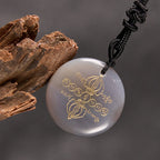 Fortune Jewel Vajra Dorje Sanskrit Pattern Natural Various Crystal Black Obsidian Fulfilment Necklace Pendant