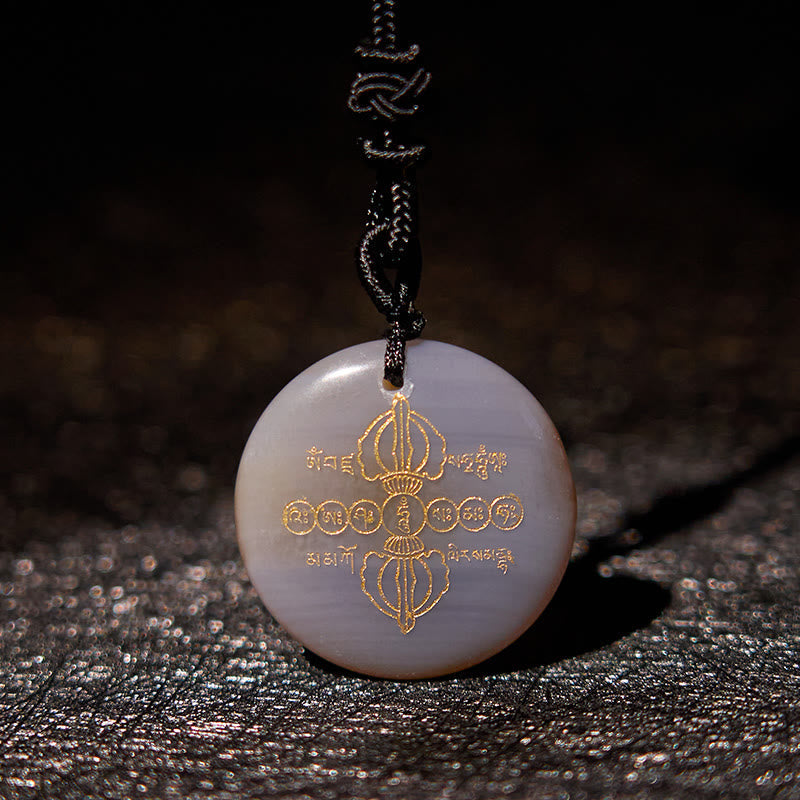 Fortune Jewel Vajra Dorje Sanskrit Pattern Natural Various Crystal Black Obsidian Fulfilment Necklace Pendant