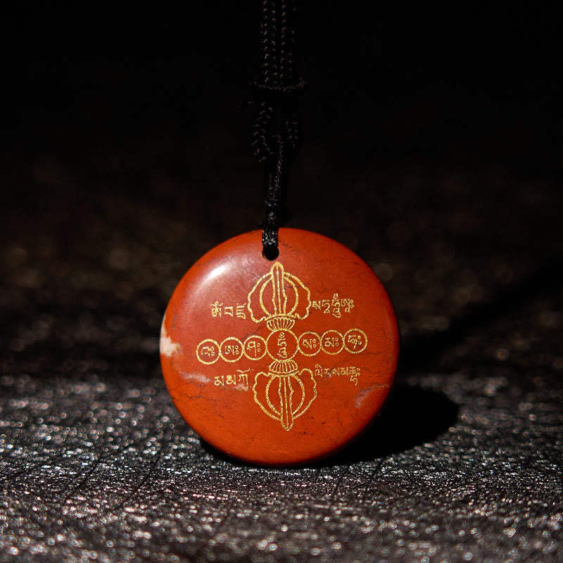 Fortune Jewel Vajra Dorje Sanskrit Pattern Natural Various Crystal Black Obsidian Fulfilment Necklace Pendant