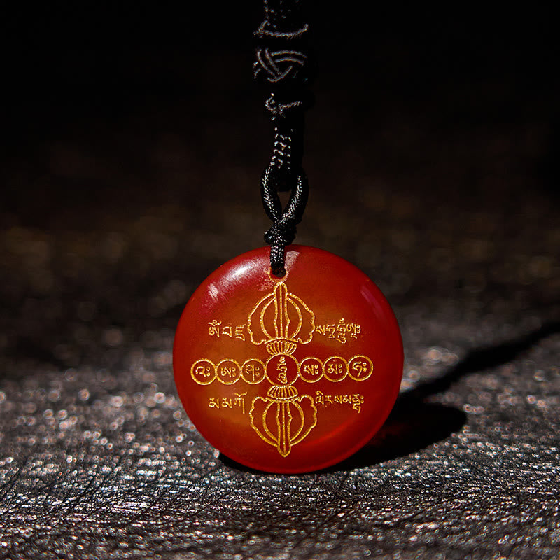 Fortune Jewel Vajra Dorje Sanskrit Pattern Natural Various Crystal Black Obsidian Fulfilment Necklace Pendant