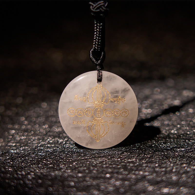Fortune Jewel Vajra Dorje Sanskrit Pattern Natural Various Crystal Black Obsidian Fulfilment Necklace Pendant