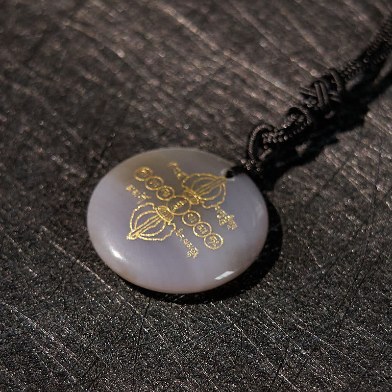 Fortune Jewel Vajra Dorje Sanskrit Pattern Natural Various Crystal Black Obsidian Fulfilment Necklace Pendant
