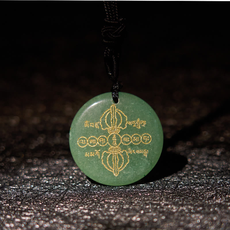 Fortune Jewel Vajra Dorje Sanskrit Pattern Natural Various Crystal Black Obsidian Fulfilment Necklace Pendant