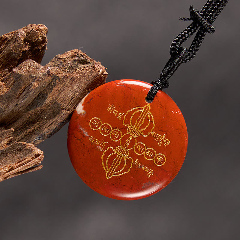 Fortune Jewel Vajra Dorje Sanskrit Pattern Natural Various Crystal Black Obsidian Fulfilment Necklace Pendant
