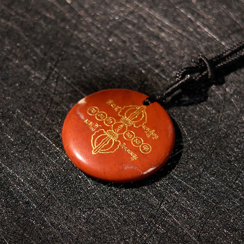 Fortune Jewel Vajra Dorje Sanskrit Pattern Natural Various Crystal Black Obsidian Fulfilment Necklace Pendant