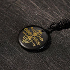 Fortune Jewel Vajra Dorje Sanskrit Pattern Natural Various Crystal Black Obsidian Fulfilment Necklace Pendant