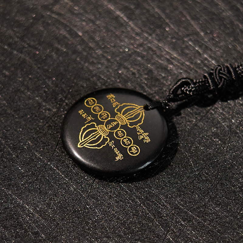 Fortune Jewel Vajra Dorje Sanskrit Pattern Natural Various Crystal Black Obsidian Fulfilment Necklace Pendant
