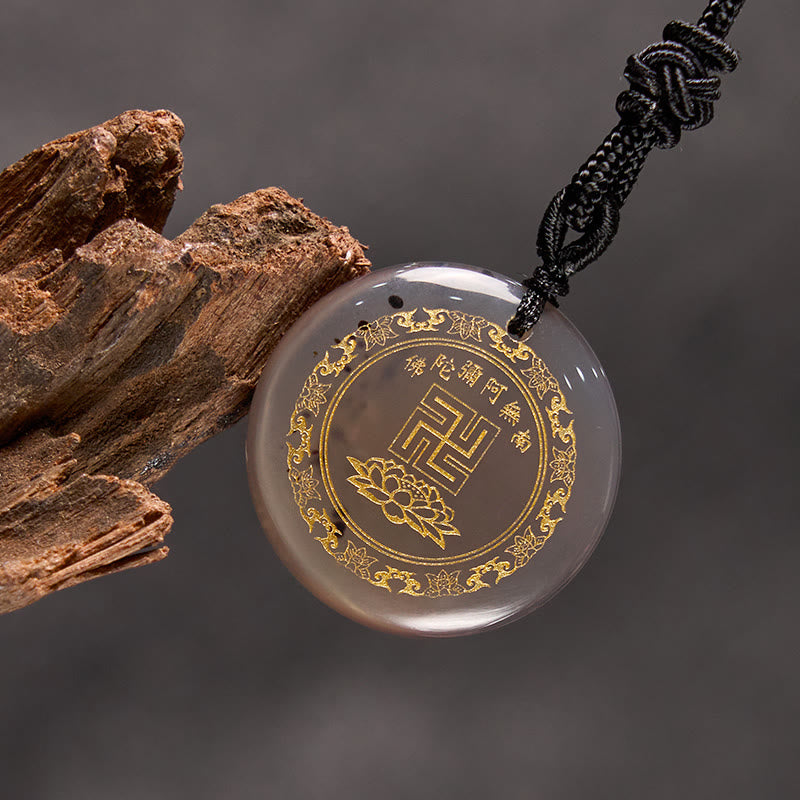 Fortune Jewel Swastika Lotus Pattern Natural Various Crystal Black Obsidian Purification Necklace Pendant