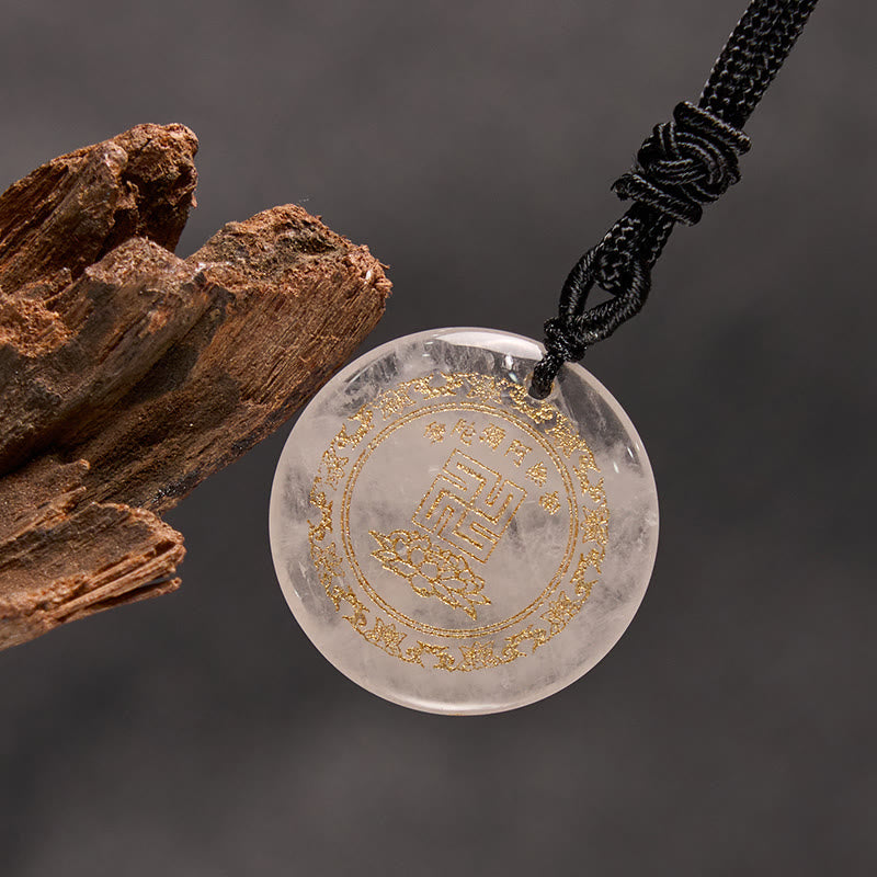 Fortune Jewel Swastika Lotus Pattern Natural Various Crystal Black Obsidian Purification Necklace Pendant