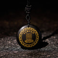 Fortune Jewel Swastika Lotus Pattern Natural Various Crystal Black Obsidian Purification Necklace Pendant