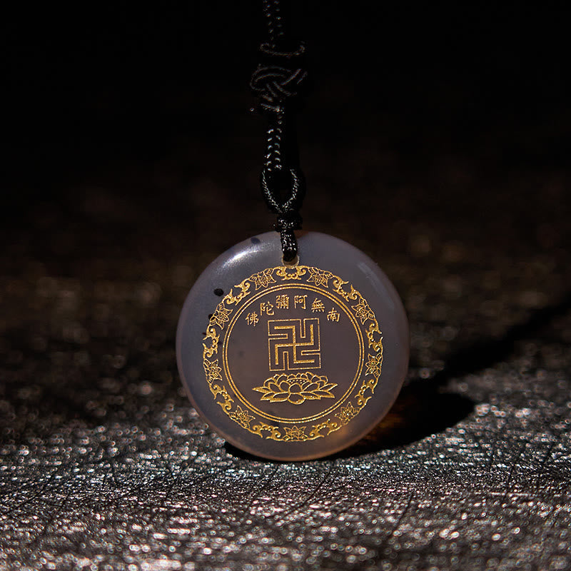 Fortune Jewel Swastika Lotus Pattern Natural Various Crystal Black Obsidian Purification Necklace Pendant