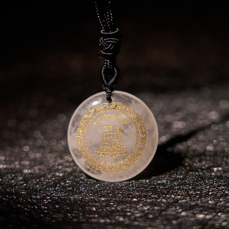 Fortune Jewel Swastika Lotus Pattern Natural Various Crystal Black Obsidian Purification Necklace Pendant