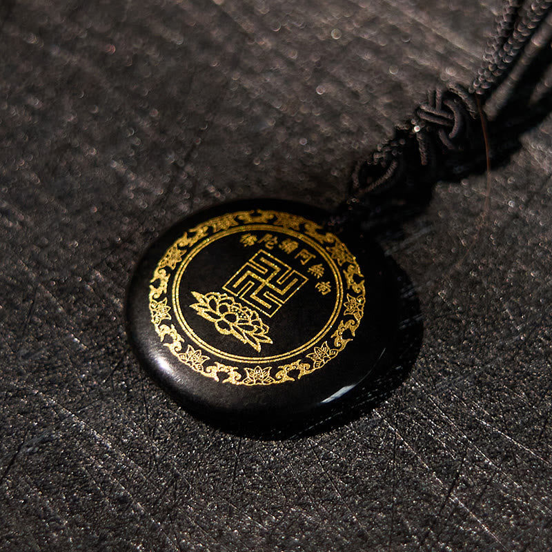 Fortune Jewel Swastika Lotus Pattern Natural Various Crystal Black Obsidian Purification Necklace Pendant