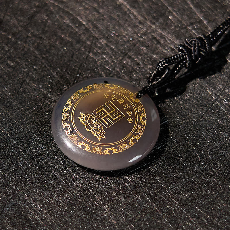 Fortune Jewel Swastika Lotus Pattern Natural Various Crystal Black Obsidian Purification Necklace Pendant