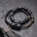 Fortune Jewel Ebony Wood Copper Brass Red Agate Peace Double Wrap Bracelet