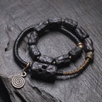 Fortune Jewel Ebony Wood Copper Brass Red Agate Peace Double Wrap Bracelet