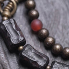 Fortune Jewel Ebony Wood Copper Brass Red Agate Peace Double Wrap Bracelet