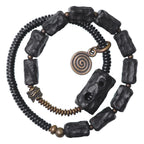 Fortune Jewel Ebony Wood Copper Brass Red Agate Peace Double Wrap Bracelet