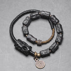Fortune Jewel Ebony Wood Copper Brass Red Agate Peace Double Wrap Bracelet