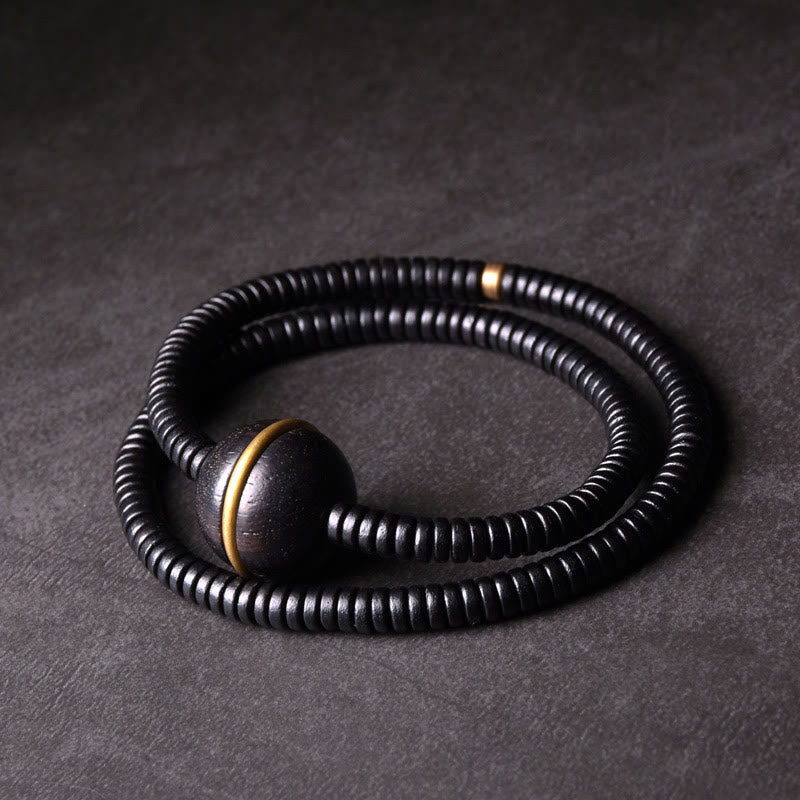 Fortune Jewel Ebony Wood Copper Brass Balance Ball Cuboid Double Wrap Bracelet Necklace