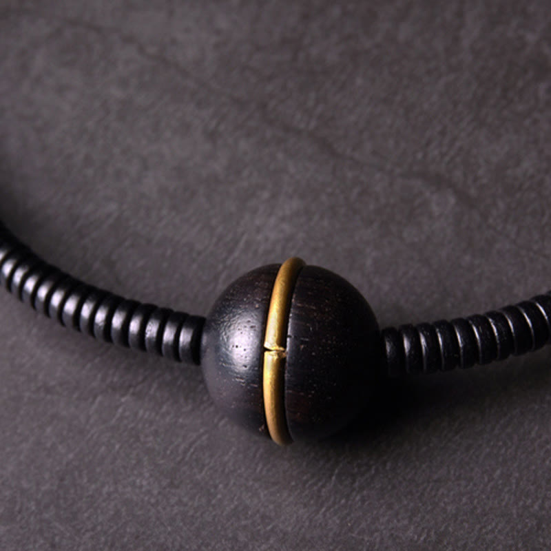 Fortune Jewel Ebony Wood Copper Brass Balance Ball Cuboid Double Wrap Bracelet Necklace