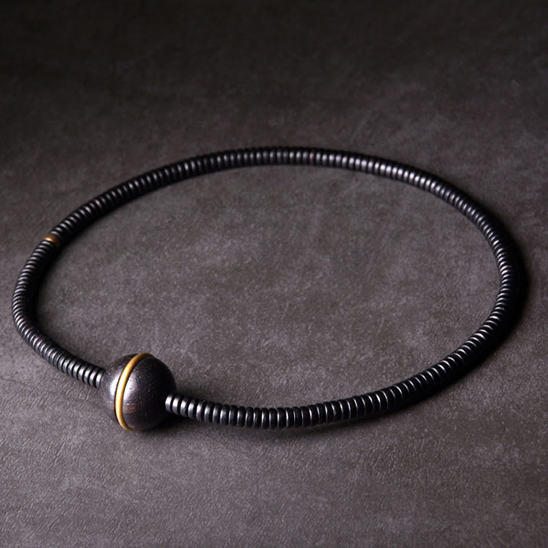 Fortune Jewel Ebony Wood Copper Brass Balance Ball Cuboid Double Wrap Bracelet Necklace