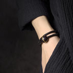 Fortune Jewel Ebony Wood Copper Brass Balance Ball Cuboid Double Wrap Bracelet Necklace
