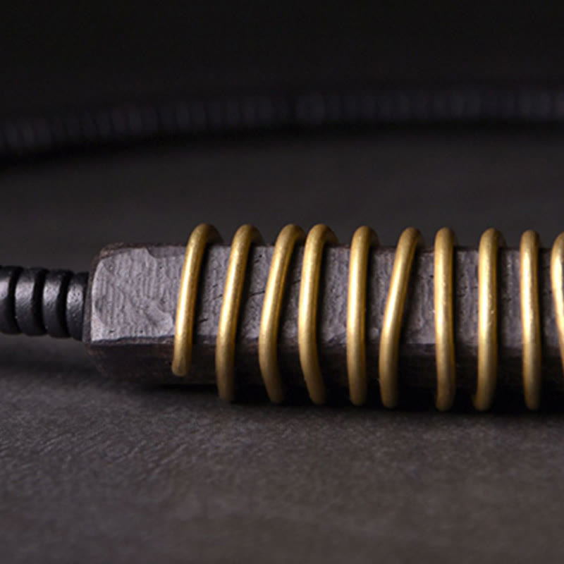Fortune Jewel Ebony Wood Copper Brass Balance Ball Cuboid Double Wrap Bracelet Necklace