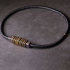 Fortune Jewel Ebony Wood Copper Brass Balance Ball Cuboid Double Wrap Bracelet Necklace