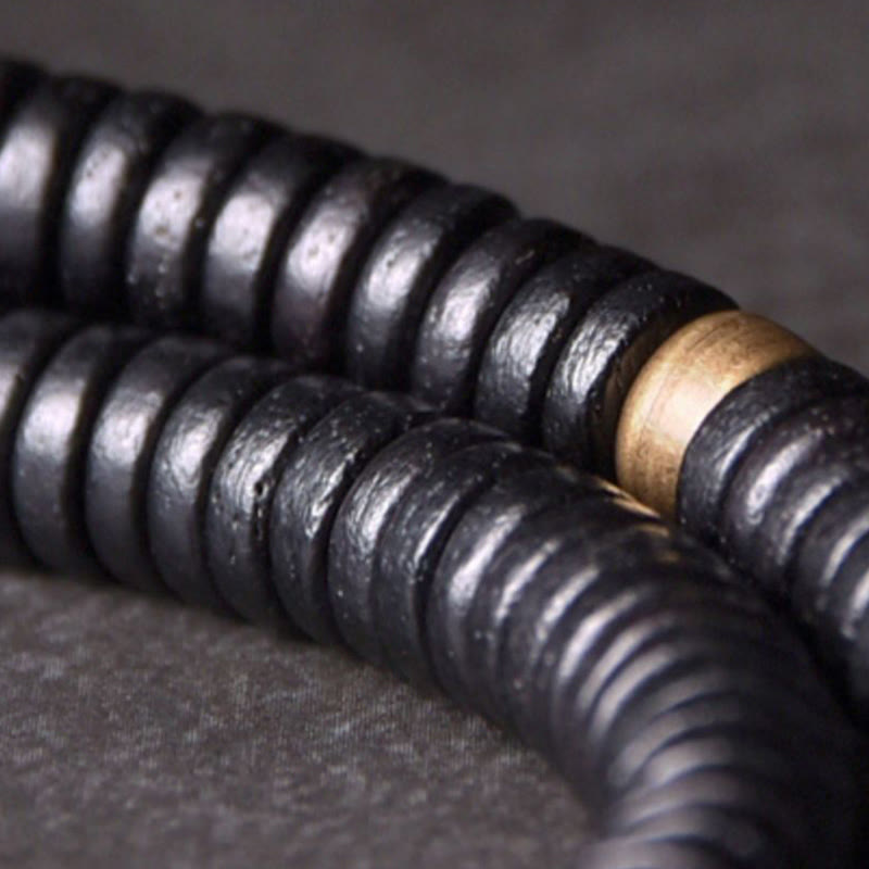 Fortune Jewel Ebony Wood Copper Brass Balance Ball Cuboid Double Wrap Bracelet Necklace