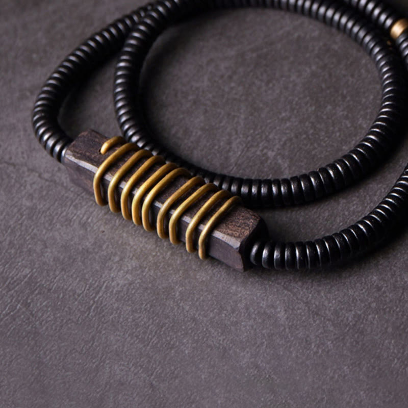 Fortune Jewel Ebony Wood Copper Brass Balance Ball Cuboid Double Wrap Bracelet Necklace